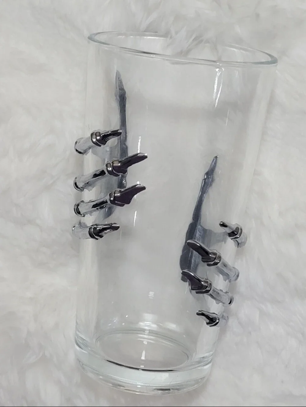 Halloween Cocktail Shaker Glass & Silver Skeleton Hands NEW Highball Glass